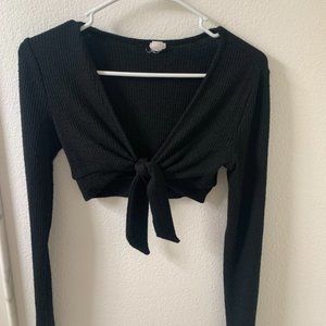 Front Tie Black Long Sleeve